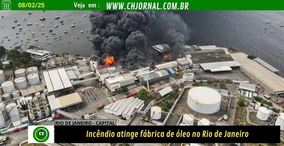 Incêndio atinge fábrica de óleo no Rio de Janeiro