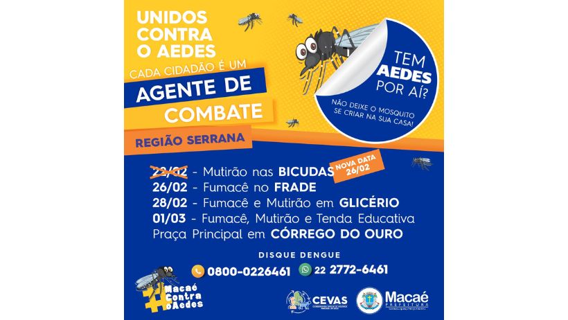 Mutirão de combate ao Aedes nas Bicudas adiado por conta das chuvas